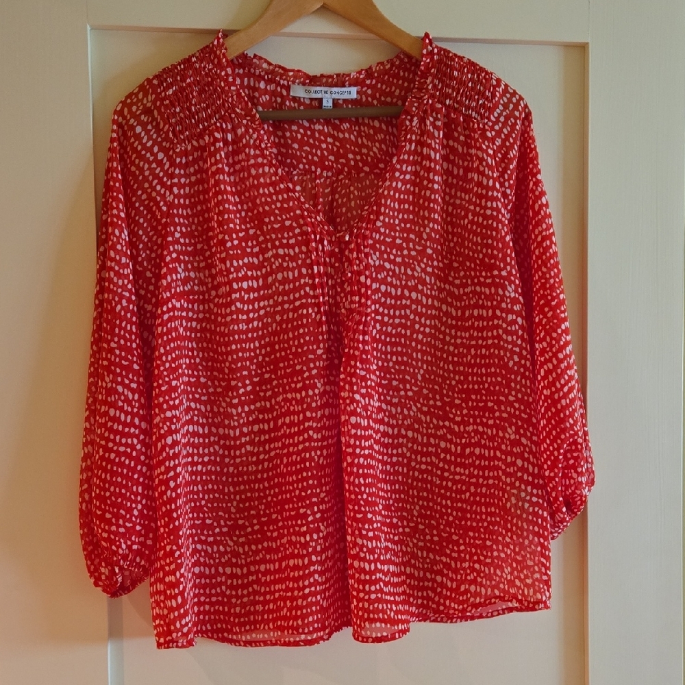 Collective Concepts Red and White Patterned Blouse (S)